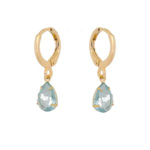 Brinco argola click gota azul paraíba no ouro 18k