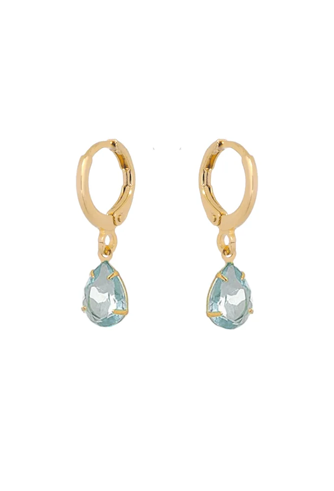 Brinco argola click gota azul paraíba no ouro 18k